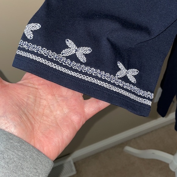 J. Jill Boho Top Blouse Navy Embroidered 3/4 Sleeve Cotton Modal, Size X-Large - Picture 3 of 11